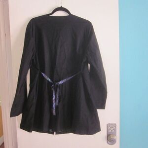 Gudrun Sjoden Womens Size L Black Cotton Button Front Coat Tie Jacket 32" Tall